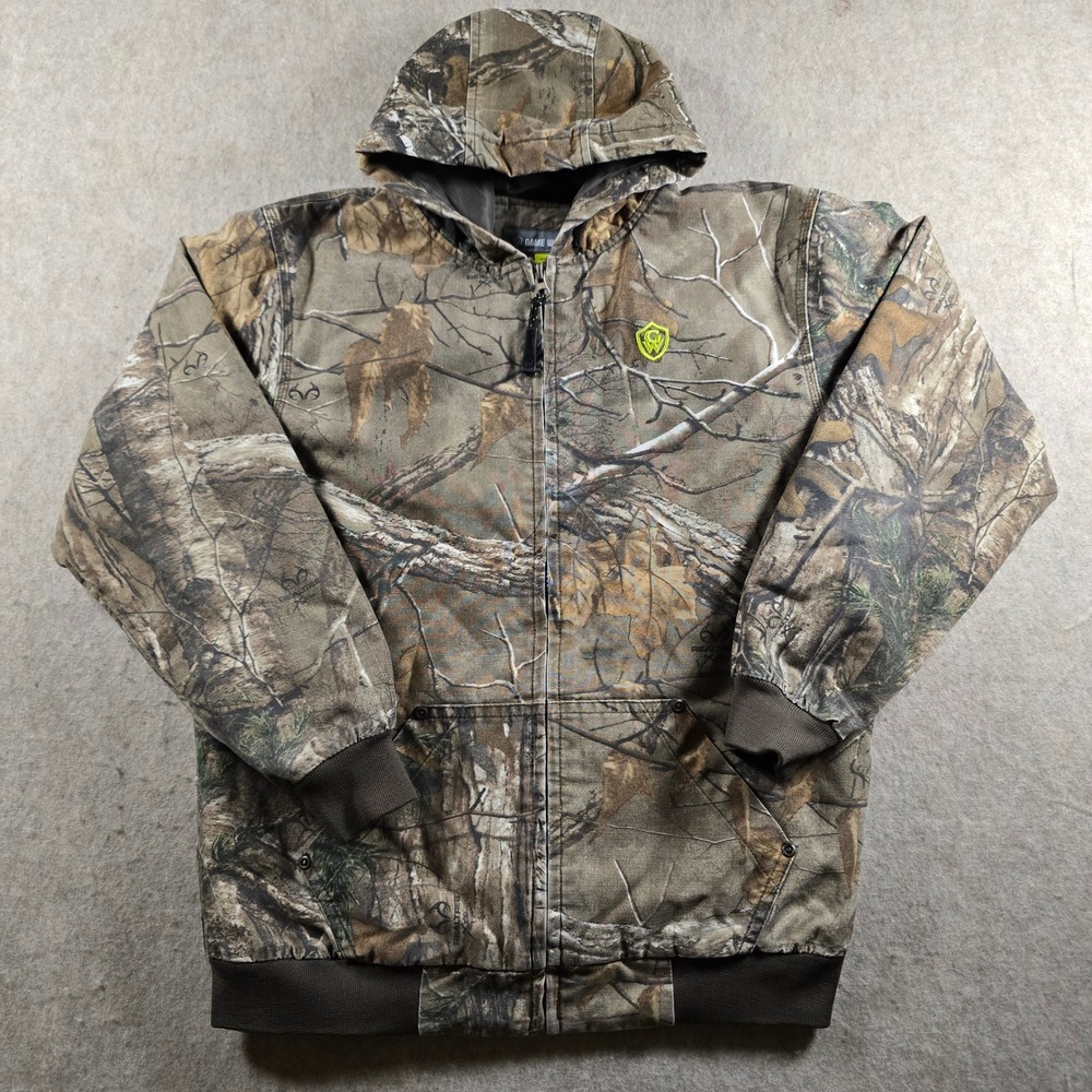 Game Winner Kids Realtree Xtra Camo Hooded Jacket Large Brown Green Full Zip